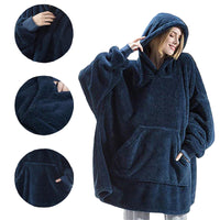 MIDSUM Winter Hooded Sweater Blanket Women Oversized Fleece Blanket with Sleeves Large Pocket Warm Thick TV Hoodie Robe Couple